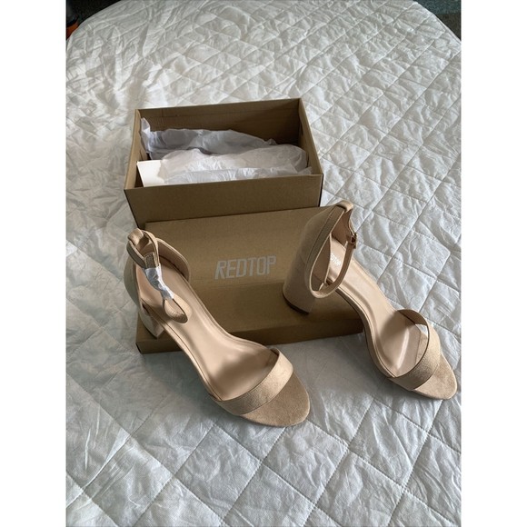 REDTOP Women's Open Toe Chunky 3.9 IN Heel Sandals Ankle Strap Nude Color SZ10😀 - Picture 1 of 16